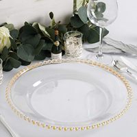 Assiettes de présentation rondes en plastique transparent perlé de 13 pouces pour fêtes, mariages et événements