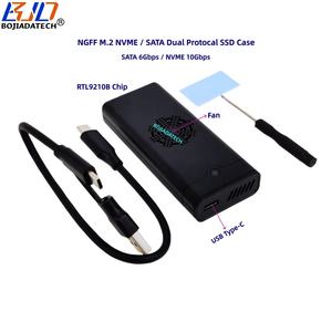 工厂批发10gbps USB 3.<span class=keywords><strong>2</strong></span> Type-C端口至NGFF M.<span class=keywords><strong>2</strong></span> NVME & SATA固态硬盘外壳 + 冷却风扇，带数据线库存 - Product Image 1
