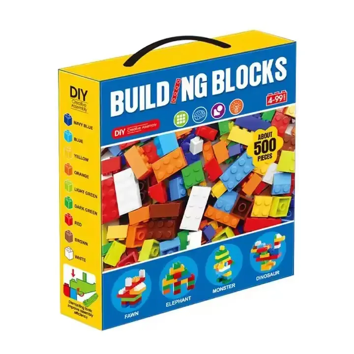 Kinder-Block-Spielzeug mit 500 Stück Bausteinen für Kleinkinder, Bausteine mit 6 klassischen Farben für Kinder Geburtstagsgeschenke