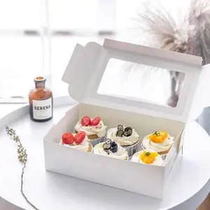 Kotak Hadiah Kemasan Kue Kustom Kotak Cupcake Kertas dengan Jendela Bening