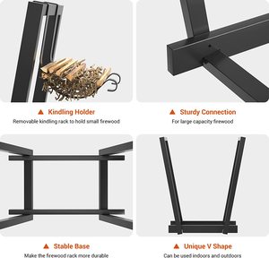 20-Inch Indoor Fireplace Firewood Rack <strong>Log</strong> Holder with Kindling Holder Metal Storage <strong>Stand</strong> - Product Image 2