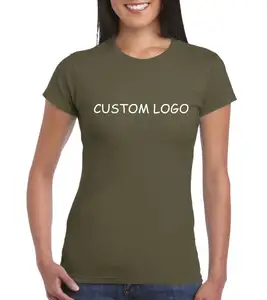 T-shirt en coton et polyester pour femmes, col rond, décontracté, anti-rides, avec motif de logo personnalisé,