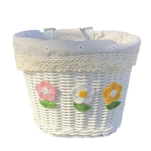 Cesto anteriore per bicicletta in plastica lavabile antipioggia per bambini con Design in Rattan e accessorio di rivestimento - Product Image 2