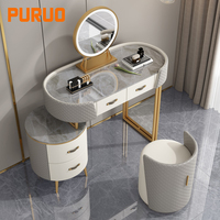 Meuble de maison au design simple, coiffeuse avec tabouret rond, prix de gros, coiffeuse personnalisée avec miroir et éclairage pour chambre à coucher
