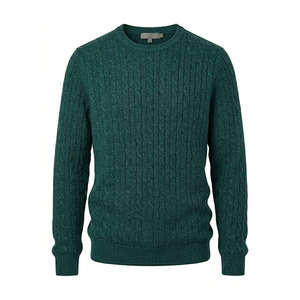 Top Quality LS O Neck Jacquard Knitted Cable Dark Mint 60% BCI Cotton 40% Recycled Polyester 12GG Mens <b>Pullover</b> <b>Sweater</b> - Product Image 1
