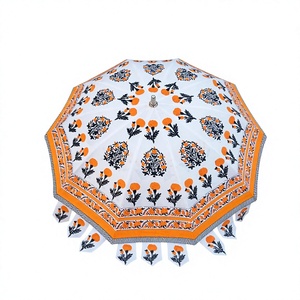 Parasol rond de jardin imprimé à la main motif floral, protection solaire, pour terrasse et extérieur, style classique, pliable, avec tube en fer - Product Image 1