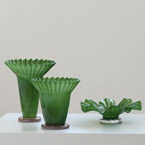 Bixuan Vintage <span class=keywords><strong>Fenton</strong></span> diseño florero de vidrio soplado a mano polvo de porcelana forma de pétalo boca acampanada para arreglos florales de boda - Product Image 5