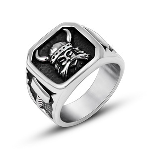 Viking <b>Ring</b> <b>Titanium</b> Steel Men's Skeleton Design Antique Finish SA999 Gift Jewelry - Product Image 1
