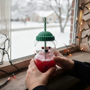 Gobelet en verre à paille Bear 20oz, tasse à café en borosilicate réutilisable, vaisselle transparente avec couvercle en silicone sans BPA - Product Image 2