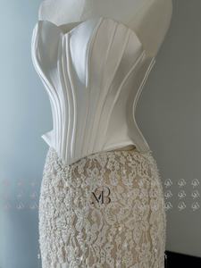 فستان زفاف من قطعتين من ميلي برايدل MQW02236 بتصميم حورية البحر مع تنورة مزينة بالخرز ودانتيل وصدر من الساتان بدون أكمام على شكل قلب وتصميم الكورسيه - Product Image 5