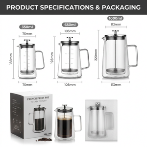 Cafetera de prensa francesa de vidrio de borosilicato de gama alta Kingze, tetera portátil de doble pared sin BPA de 350ml y 1000ml para uso doméstico - Product Image 3