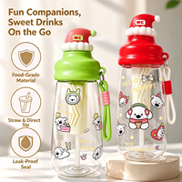 600ml Schattige Puppy Waterfles met Kerstmutsdeksel BPA-vrij Fruitinfuser Rietjesbeker Draagbare Koordje Kinder Drinkfles