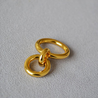 Bague double géométrique minimaliste en laiton plaqué or pour femme, style vintage et tendance, vente en gros usine