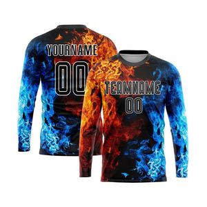 <b>Flame</b> Design Long Sleeve Soccer Jersey Football Performance <b>Shirt</b> Breathable Quick Dry Athletic Match Training Uniform Men Teams - Product Image 1