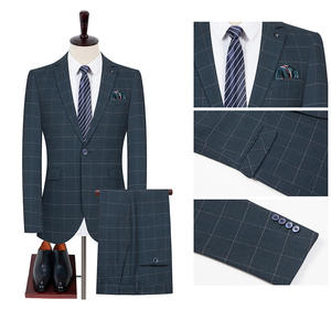 <span class=keywords><strong>Costume</strong></span> de mariage trois pièces à carreaux pour homme gris <span class=keywords><strong>foncé</strong></span> coupe ajustée fermeture à glissière pantalon plat costumes - Product Image 2