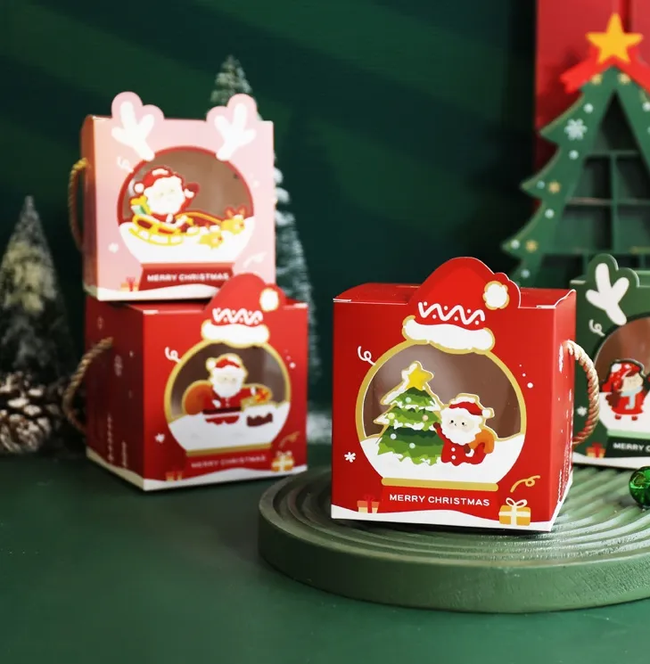 Noël Apple Box Creative Handheld Apple Paper Box Cadeau pour enfants Coffret cadeau de réveillon de Noël avec fenêtre