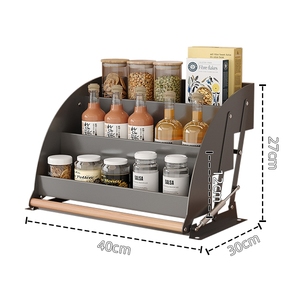 Sistema di Sollevamento Senza Foratura, Organizzatore <span class=keywords><strong>a</strong></span> 3 Ripiani per Armadi da <span class=keywords><strong>Cucina</strong></span> con Maniglia in Legno, Portaspezie Estraibile <span class=keywords><strong>a</strong></span> Parete - Product Image 5