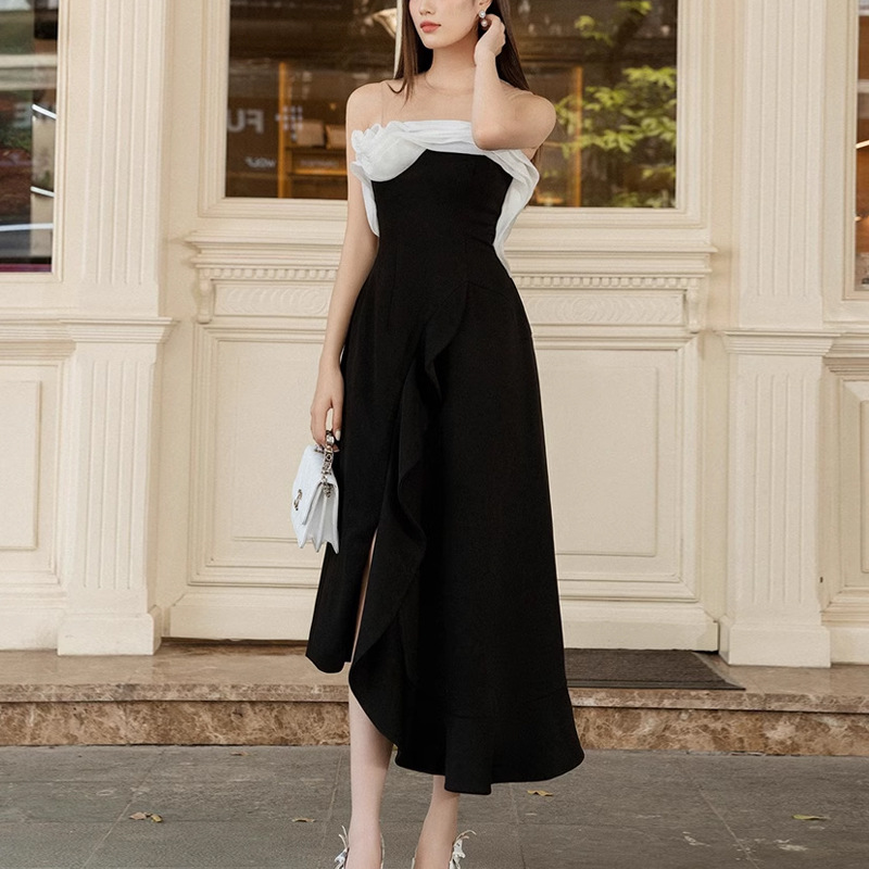 Deals Black Strapless Pencil Dress Crystal Trim & Mesh Design | Alibaba.com