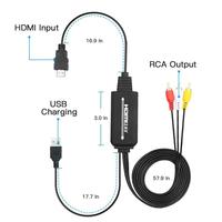 Convertidor de señal HDMI a RCA de 2M, Cable AV compuesto a RCA Cvbs con fuente de alimentación USB (macho a macho)