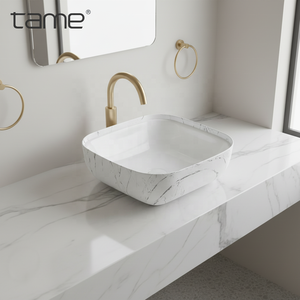 TAME PZ8606-M1 2026 Nuevas Llegadas Lavabo Cuadrado de Cerámica con Efecto Mármol para Baño, Lavabo de <span class=keywords><strong>Encimera</strong></span> - Product Image 3