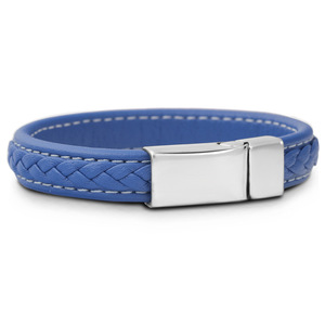 Pulsera de Cuero Tejido Azul de 14 mm con Cierre de Acero de Titanio, Joyería para Regalo - Product Image 1
