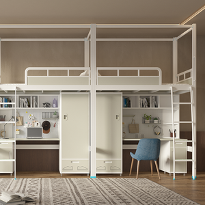 <span class=keywords><strong>Letto</strong></span> a Castello in Metallo Singolo XL <span class=keywords><strong>con</strong></span> Scale, Armadio e Scrivania per Bambini, Scuola e Dormitorio - Product Image 1