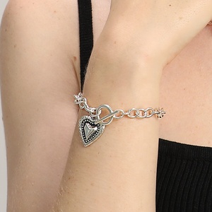 Cadena de Cruz Punk Retro para mujer, pulsera lisa de Plata de Ley 925, brazalete de corazón, joyería - Product Image 6