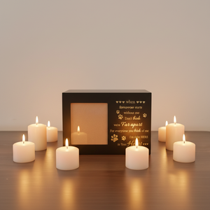 Haustier-Gedenkurne für Asche - Schwarze Holz-Erinnerungsbox mit Pfotenabdruck-Gravur & Fotohalter - Product Image 6