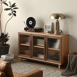 Nordic Style Solid Wood <b>Storage</b> <b>Sideboard</b> Natural Wood Color Black Walnut Or Oak For Living Room - Product Image 1