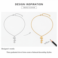 Collier Trèfle Triple en Acier Inoxydable Plaqué Or 14K sous Vide avec Pendentif Trèfle à Quatre Feuilles Gradué