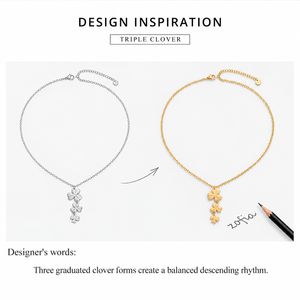 Collier Trèfle Triple en Acier Inoxydable Plaqué Or 14K sous Vide avec Pendentif Trèfle à Quatre Feuilles Gradué - Product Image 2