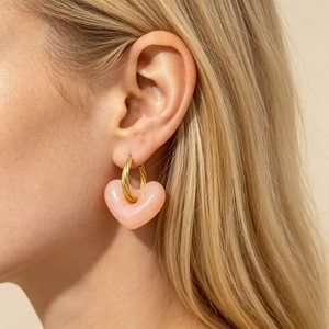 Pendientes de Aro Trenzados Chapados en Oro de 18K con Corazón de Resina Rosa y Corte Princesa, Colgantes de Moda, Pendientes de Declaración para Mujer al por Mayor - Product Image 4
