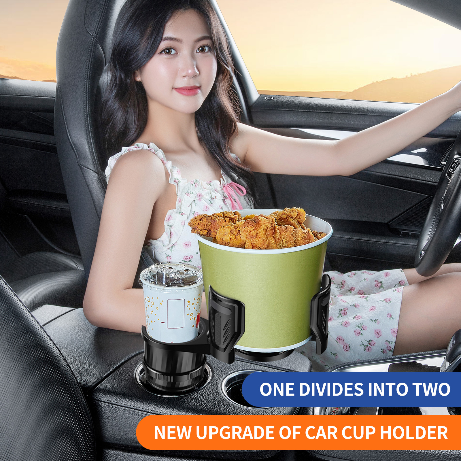 Multifunctional Carbon Fiber Car Cup Holder with Compass 360° Swivel Arm - SYZ Model 2055