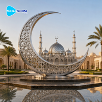 Grande statue de mosquée en acier inoxydable en forme de croissant islamique, sculpture de lune musulmane, décoration extérieure pour mosquée et hôtel