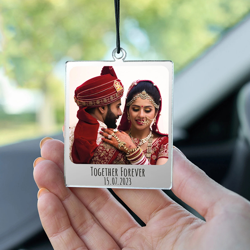 NEWNORTH Personalized Photo Car Ornament Arylic Personalized Customized Text Photo Car Rearview Mirror Hanging Gift for Couple · image 3