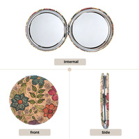 Miroir compact en liège double face pliable, miroir de poche vintage à imprimé floral, miroir de maquillage portable de voyage pour femme, cadeau