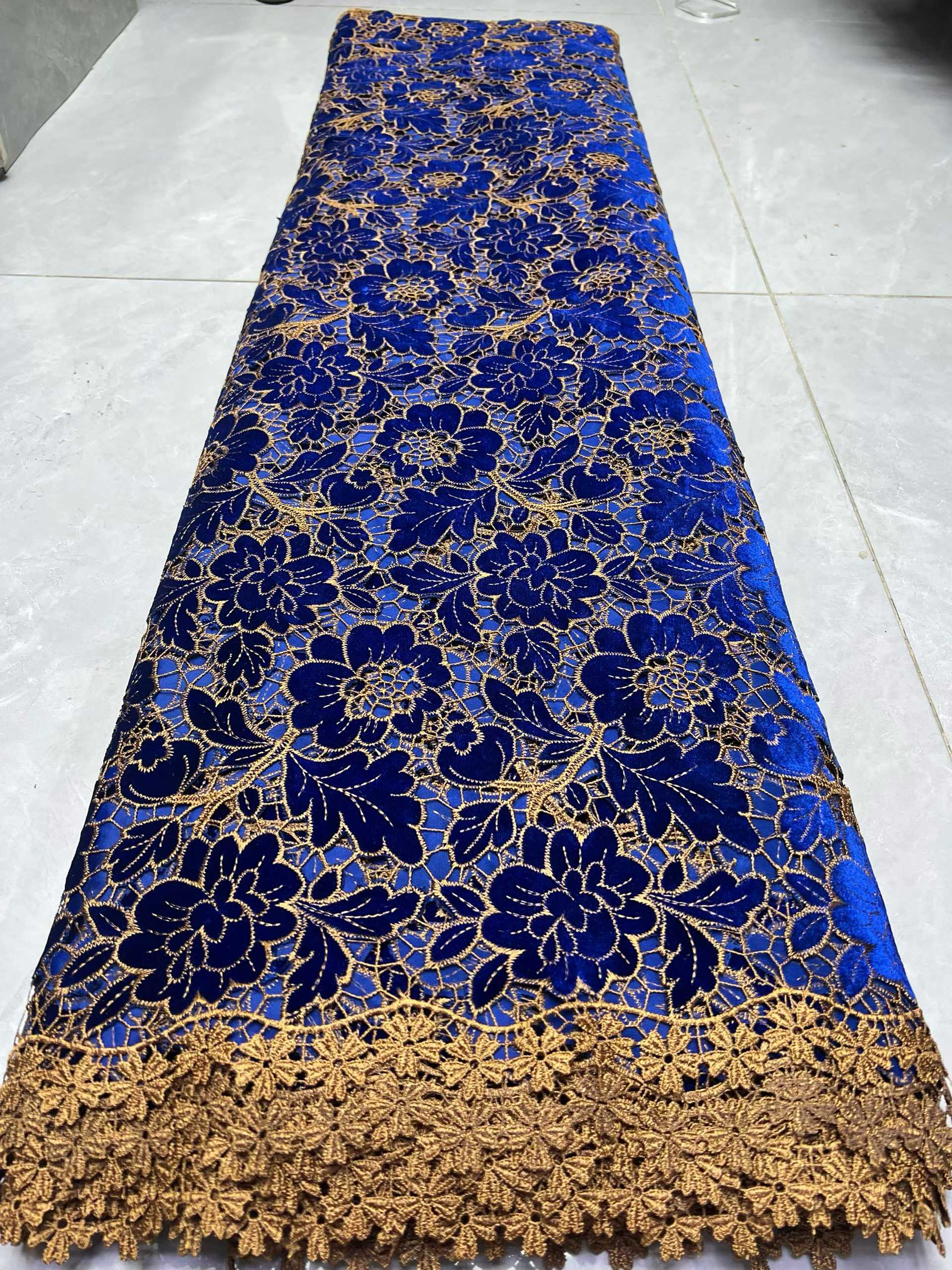 Royal Blue Velvet Fabric Woven New Solids African Lace 100% Polyester Heavyweight for DIY Wedding Dresses Bags Sewing Girls