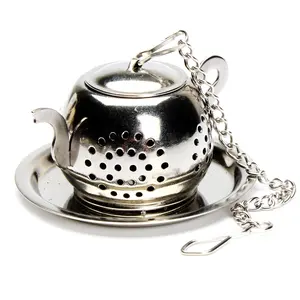 Mini théière ronde ombrée en acier inoxydable, infuseur de boules de thé avec chaîne de support