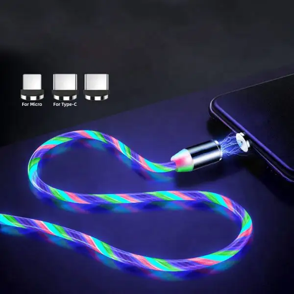 3 In 1 Led Mag netic Charging cable Micro Type C Usb cable charger for Apple and Android phone charging cables