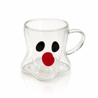 Taza de Vidrio de Doble Pared Aislada de 440 ml con Asa en Forma de C, Diseño de Cara Impresa, Base Ondulada, para Café, Té, Regalo de Halloween, con Diseño de Fantasma
