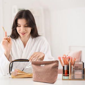 Sac à cosmétiques en velours côtelé doux Grande capacité Trousse <span class=keywords><strong>de</strong></span> maquillage Organisateur <span class=keywords><strong>de</strong></span> toilette <span class=keywords><strong>de</strong></span> voyage Logo personnalisé - Product Image 3