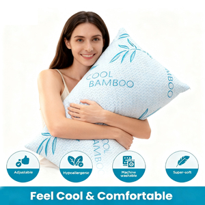 2 Pack <strong>King</strong> <strong>Size</strong> Cooling Shredded Memory Foam Adjustable Bed <strong>Pillows</strong> with Removable/Washable Cover and Bamboo Leaves Pattern - Product Image 2