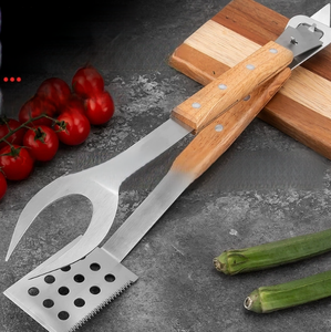 Outils de barbecue d'extérieur 2 en 1, <span class=keywords><strong>pelle</strong></span> avec fourchette, fabricants, fourchette à manche en <span class=keywords><strong>bois</strong></span>, <span class=keywords><strong>pelle</strong></span>, clip, combinaison barbecue - Product Image 1