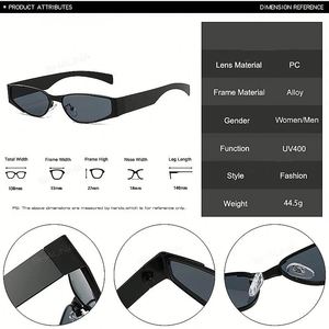 Lunettes de soleil rectangulaires rétro 2025 avec logo personnalisé, petite monture, protection UV400, style œil de chat en métal pour hommes et femmes - Product Image 6