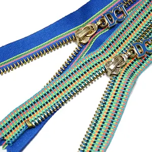 Brass Zipper interested design Metal Slider wonderful Pull with National blue green tape open end for winner Cost and Jacket
