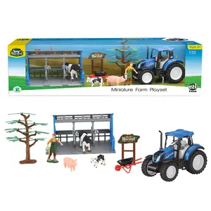 Blocs de construction avec figurines d'animaux de ferme, jouet d'apprentissage, ensemble de jeu et clôture de grange, Station de lait, infirmières inclus, cochon, taureau de vache et mouton