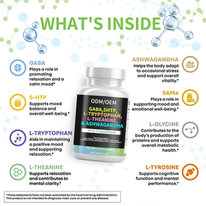 Suplemen tidur kapsul GABA 5HTP Gamma Aminobutyric <span class=keywords><strong>Acid</strong></span> Ashwagandha l-theanine GABA kapsul - Product Image 4