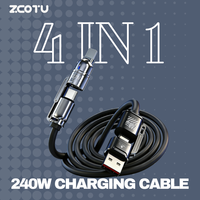 Câble de charge professionnel 4-en-1 240W PD 3.1 en silicone liquide USB A/C vers C/Lightning, cordon de données multi-prises pour bureau, maison, voiture