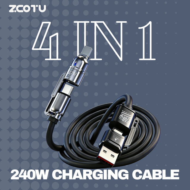 Professional 240W PD 3.1 4-in-1 Charging Cable Liquid Silicone USB A/C to C/Light-ning Multi Wire Data Cord for Office Home Car