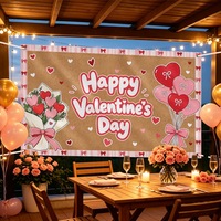 Balon Hati Poliester Latar Belakang Selamat Hari Valentine 180X110Cm Buket Kain Spanduk Foto Booth Perlengkapan Pesta Pernikahan